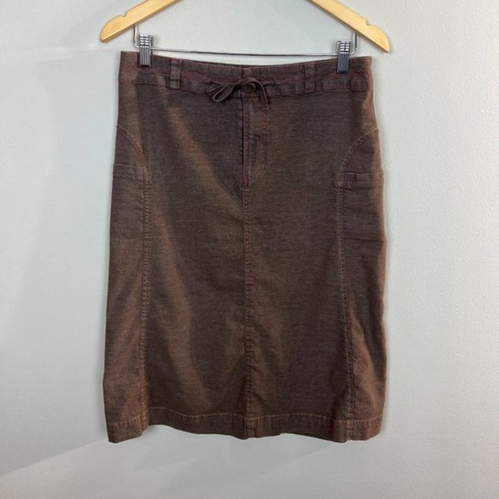 Title Nine Midi Skirt 6 Brown Drawstring Casual A-Line Hemp Blend Pockets